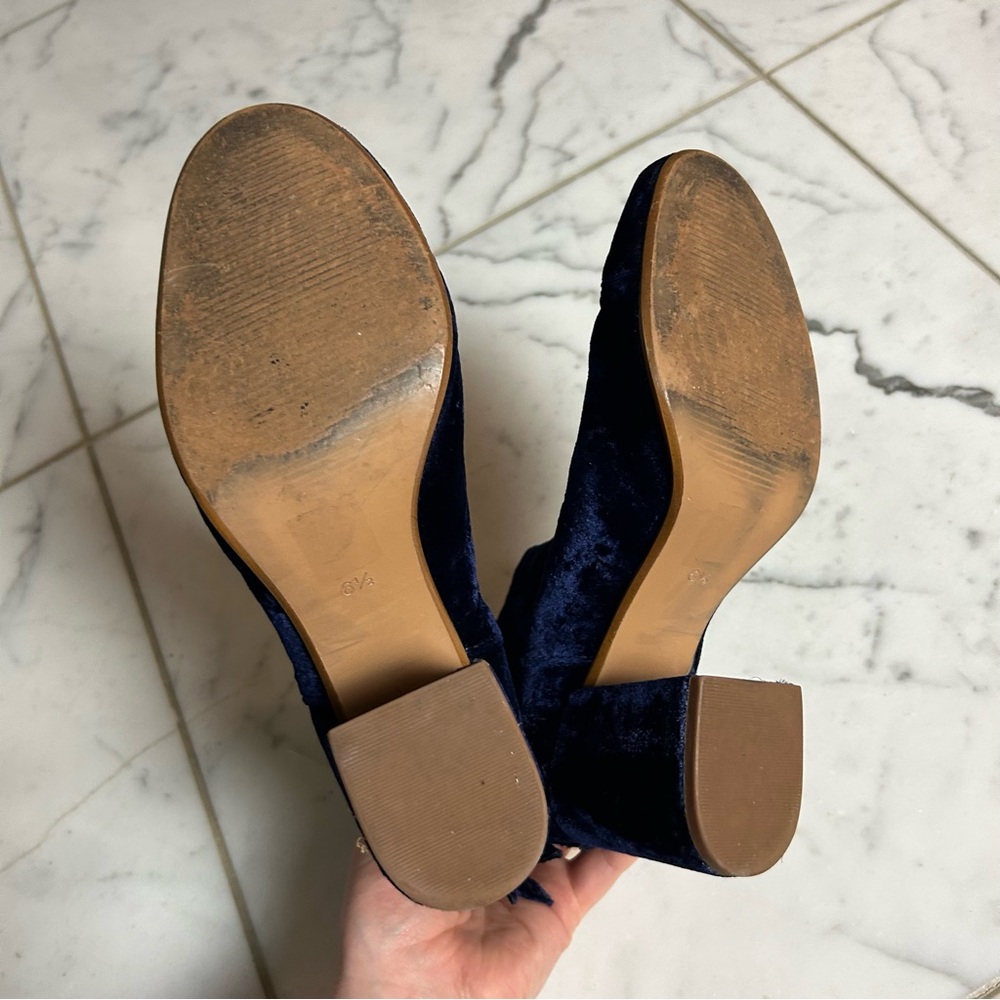 Sam Edelman The Jillian Boot Crushed Velvet Navy Blue Zipper Back Pull Size 6.5 - Picture 5 of 11
